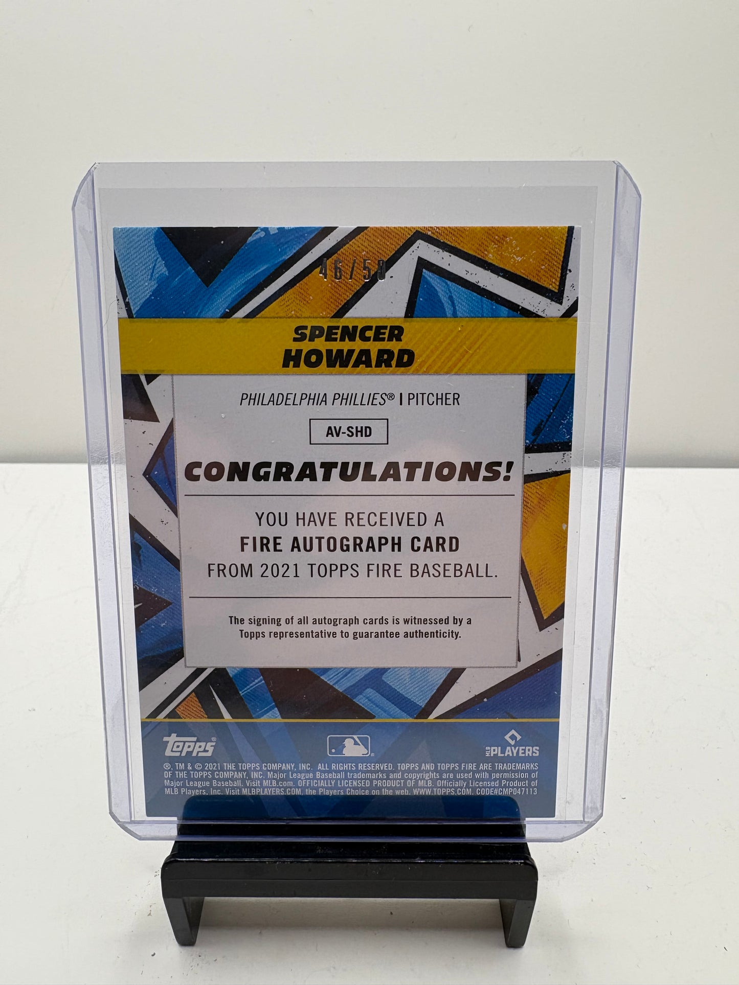 2021 Topps Fire Spencer Howard Autograph Rookie Card 46/50